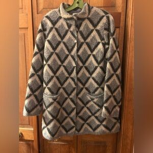 Le Magile di Sofia M Mohair Wool Blend Retro Cream Black Grey Longline Cardigan